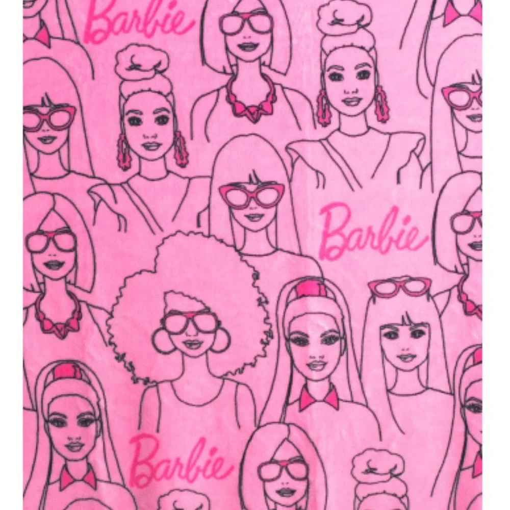 🩷🎀BARBIE Oversized Pink Barbie Print Logo Plush Blanket Throw / 50” x 70”